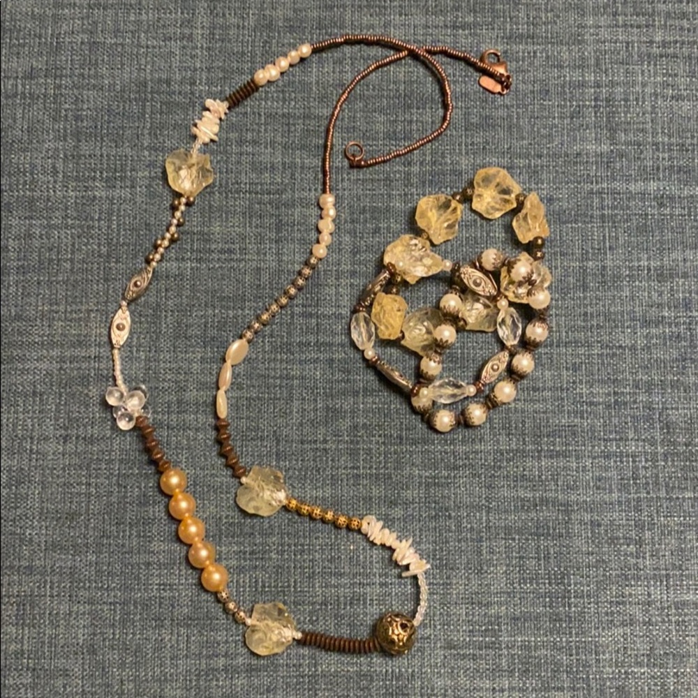 Treska Necklace Set Neutral Tones with Three Matching Bracelets